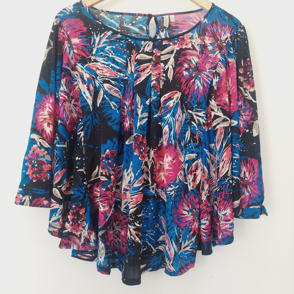 Madison Colorful Blouse Size Large Flowy Sheer Career Casual Top